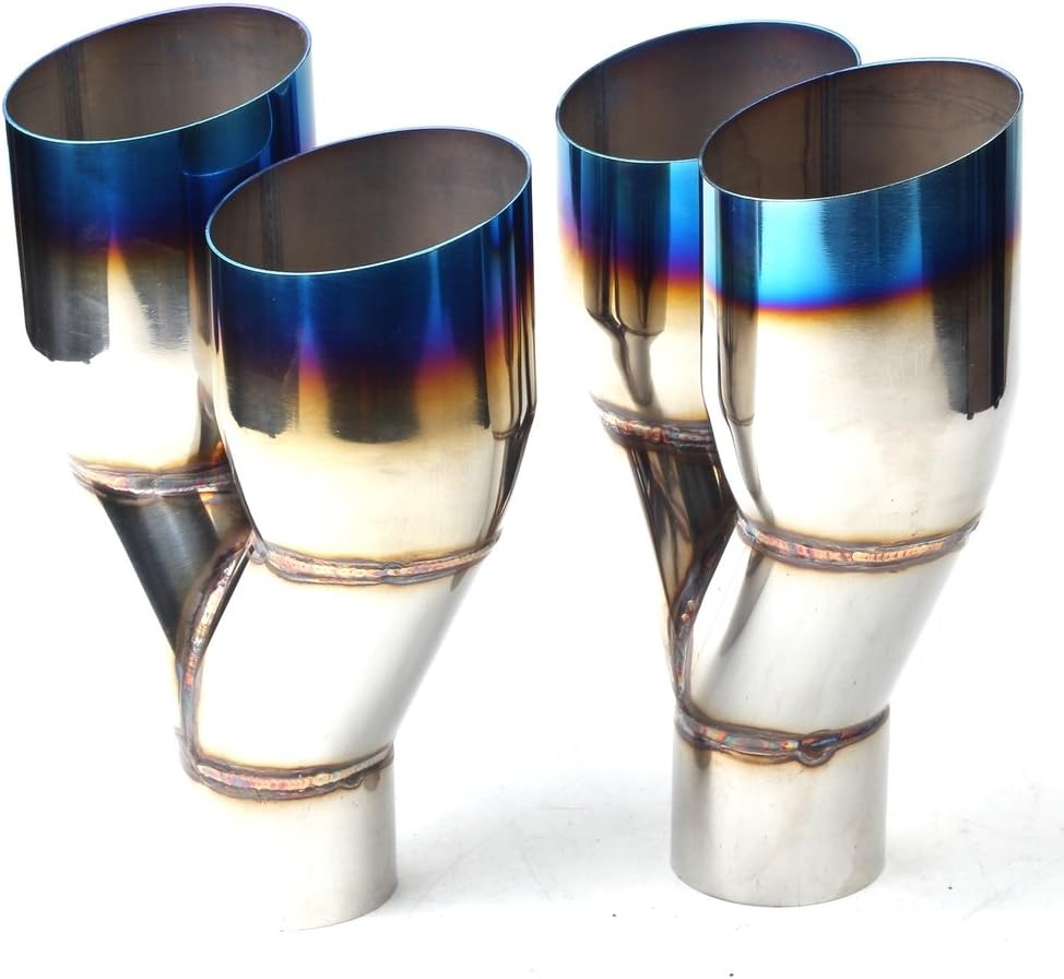 BLACKHORSE-RACING Pair of Exhaust Muffler Tip Duo Staggered Slant Single Layer Blue Burnt Left and Right for Trucks Car 2.5" in 3.5" Out, 9.5" Long