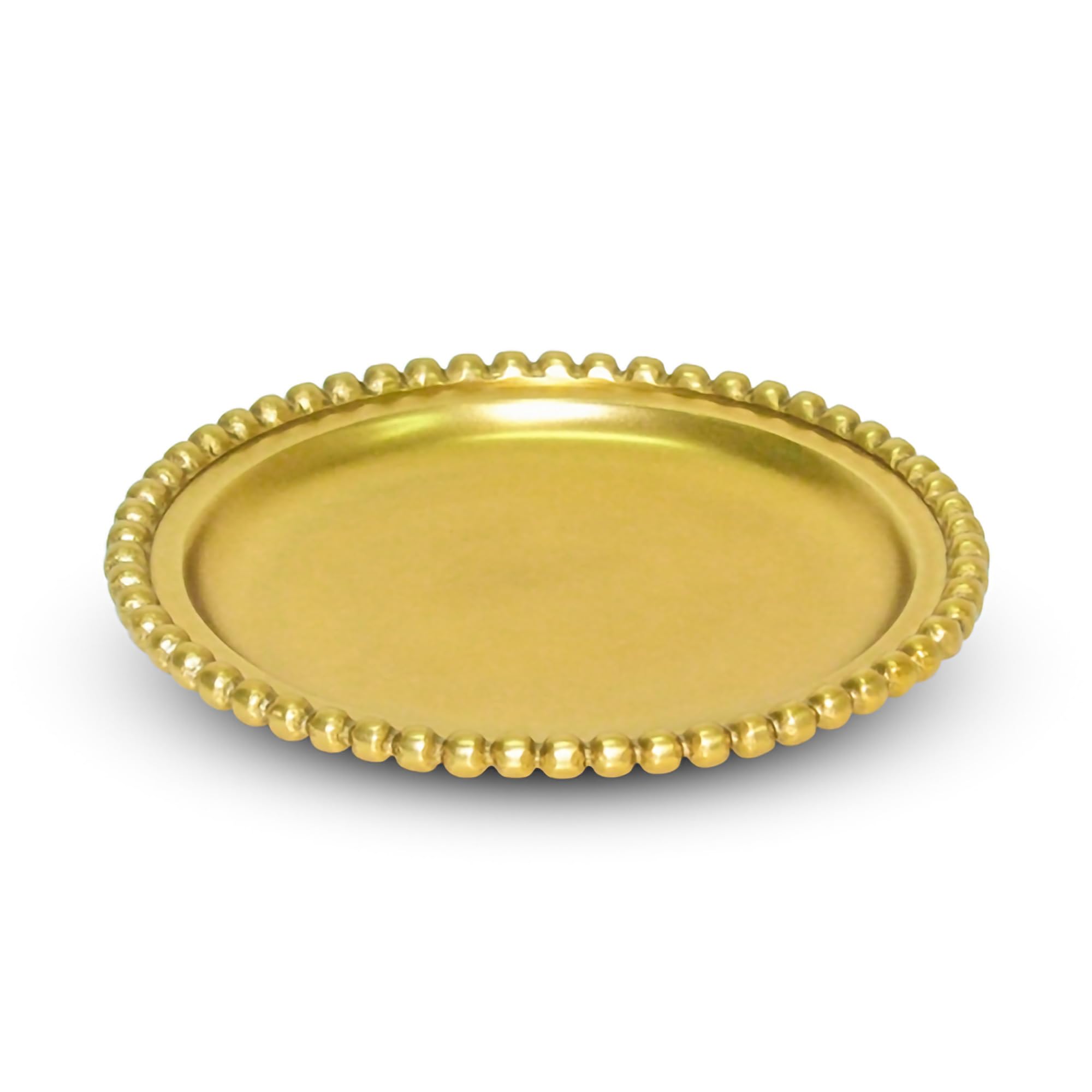India Handicrafts 16426 Polished Gold Tone Round Beaded 8.5 inch Aluminum Serving Tray for Ottoman Coffee Table Perfume Living Room Kitchen for All Occasions