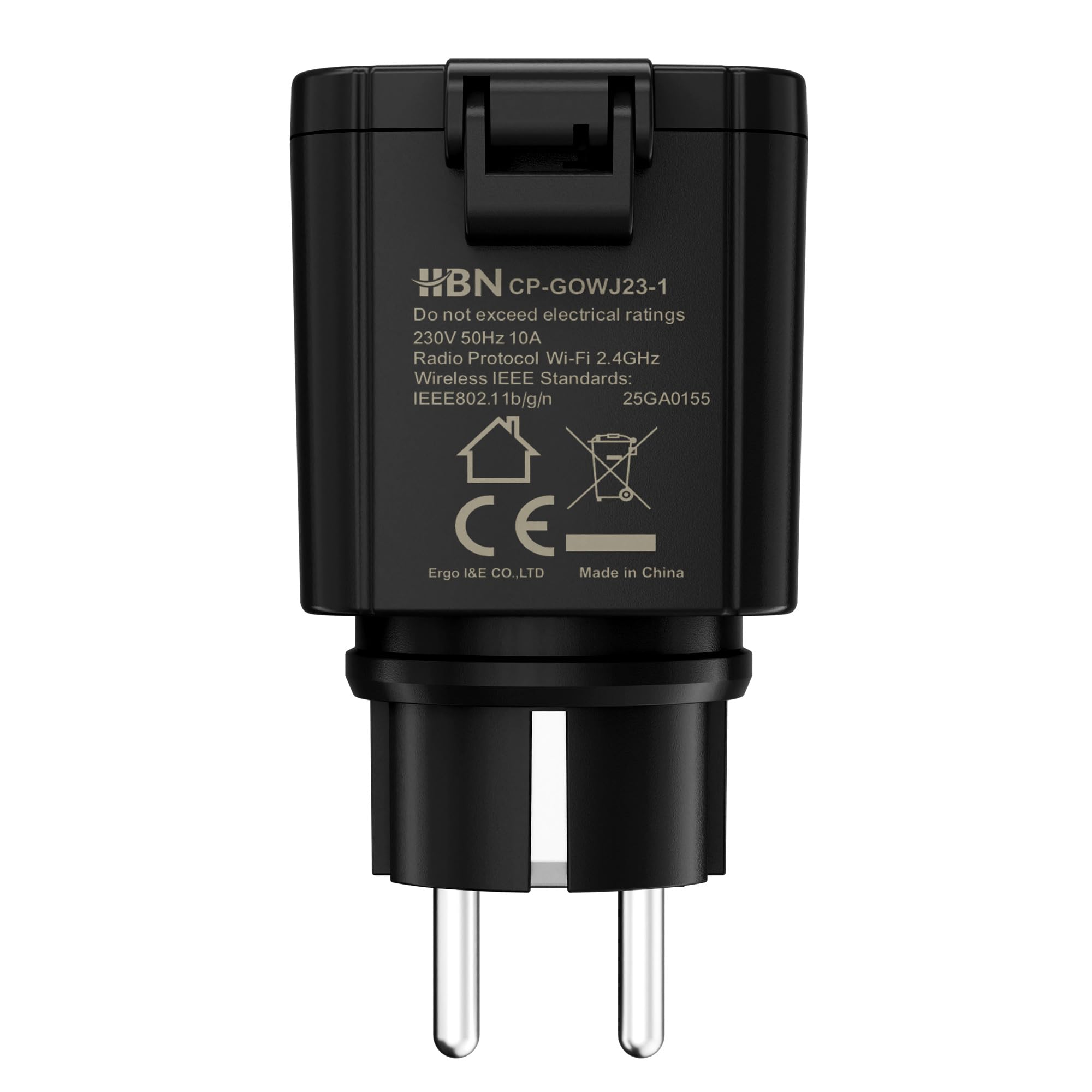 HBN Prise WiFi extérieure, 16 A, minuterie intelligente d'extérieur avec contrôle d'application, commande vocale, prise extérieure IP44 Alexa, compatible avec Alexa et Google Home, 2,4 GHz, noir