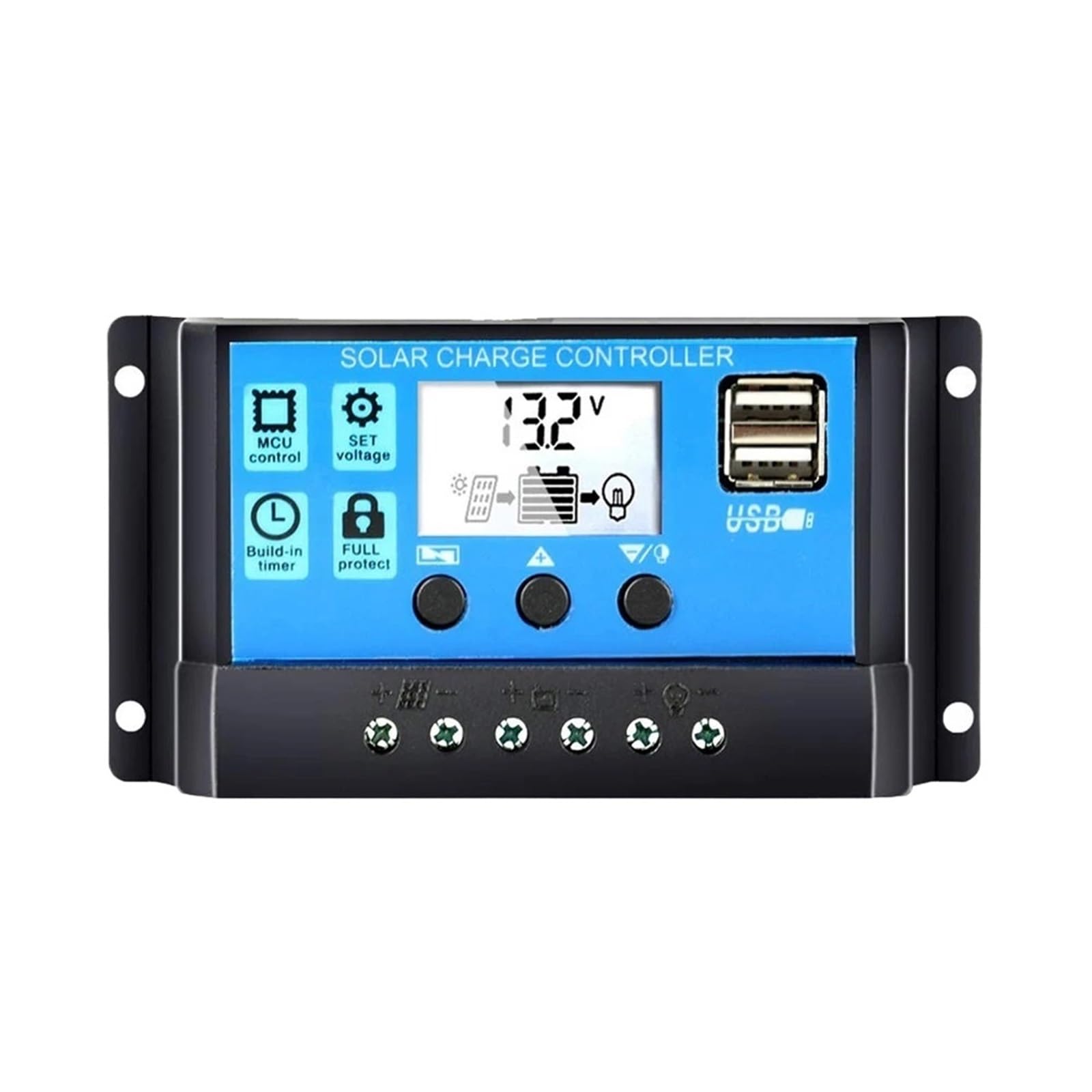 MNEXQML Solar Battery Charger Controller 30A 20A 10A LCD PWM 12V 24V Automatic Solar Regulator with 5V Dual USB Output for Household Photovoltaic(20A)