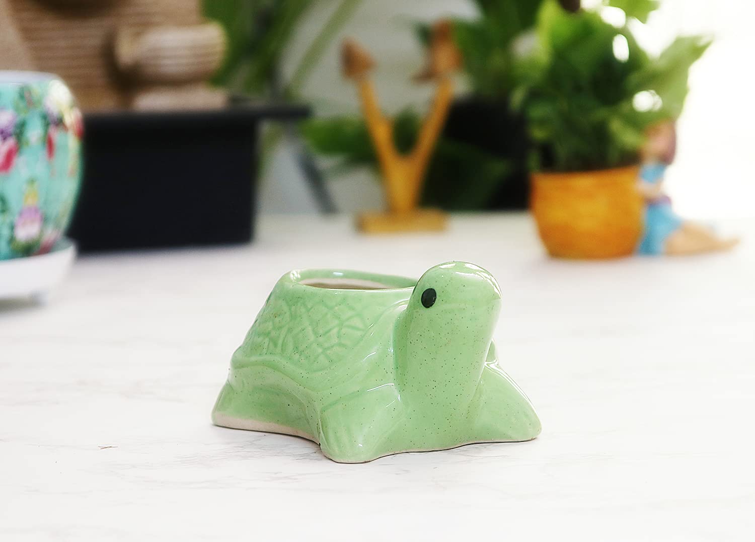 Turtle Shape Ceramic Pot, Green, 4 Inch Size 1 pc