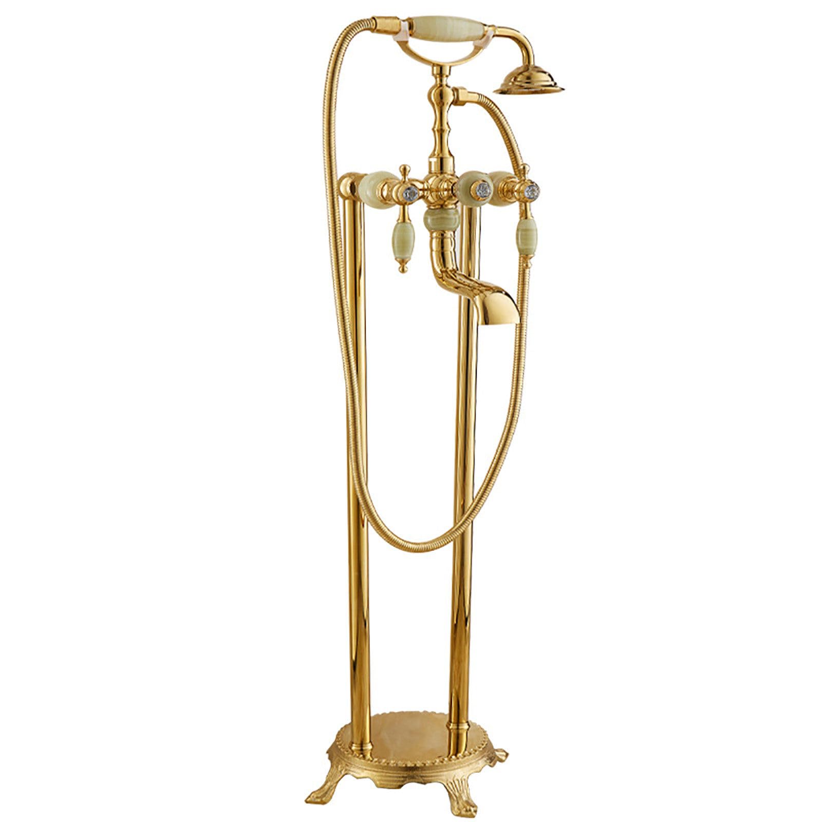 SnamicE Antique Freestanding Bathtub Faucet, Floor Mount Tub Filler Faucet, Standing High Flow Shower Faucets with Handheld Shower Mixer Taps and Swivel Waterfall Tub Spout,