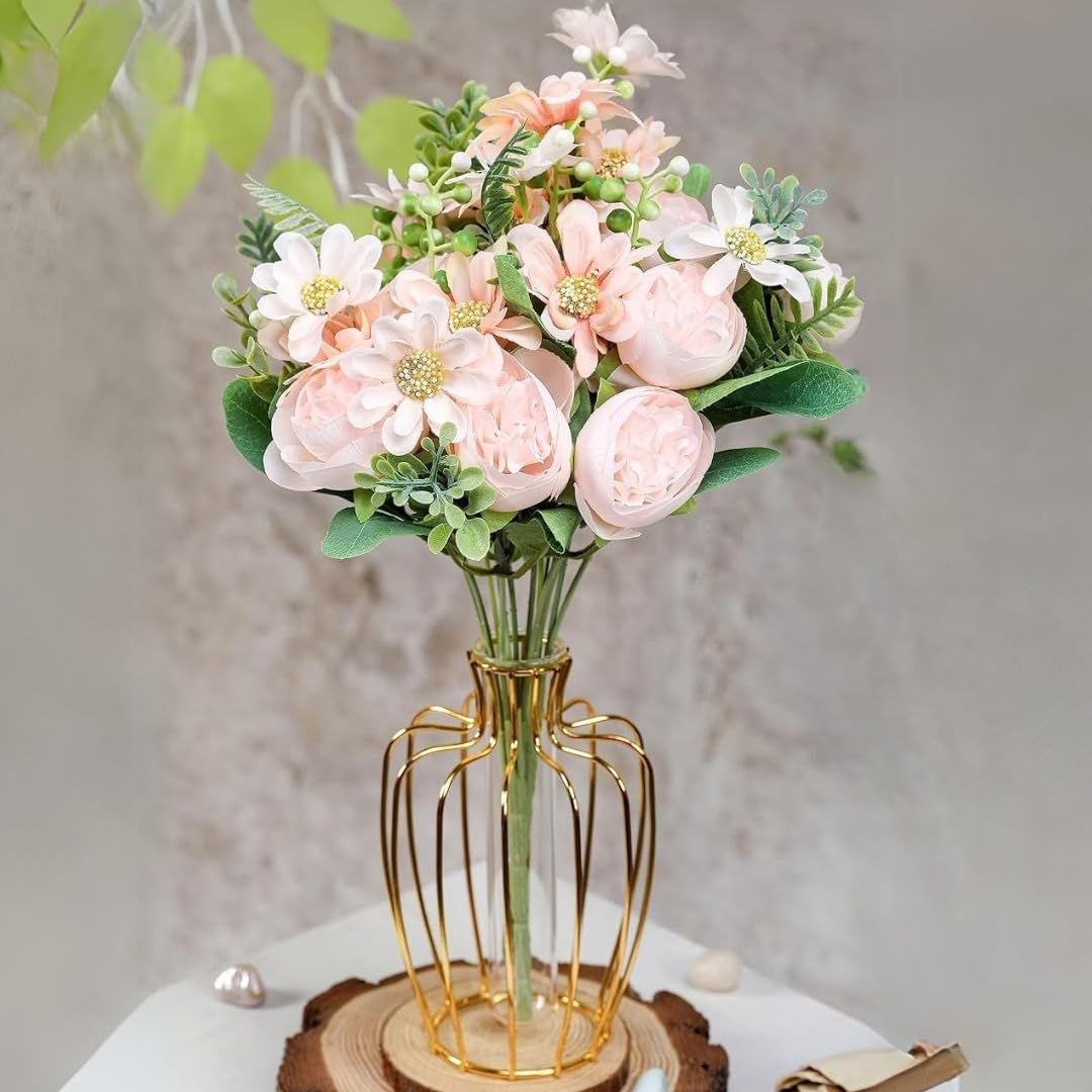 2 Pcs Artificial Peony Rose Flower Bouquet Bunch for Home Decor, Office, Bedroom, Balcony, Table Display, Wedding Decoration (Without Vase Pot)