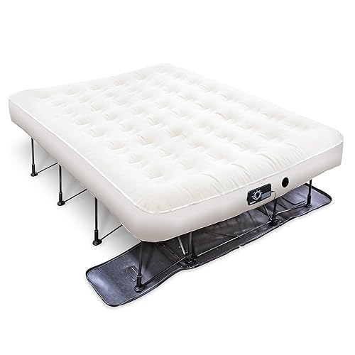 Ivation EZ®-Bed (Queen) Air Mattress with Frame & Rolling Case, Self Inflatable, Blow Up Bed Auto Shut-Off, Comfortable Surface AirBed, Best for Guest, Travel, Vacation, Camping