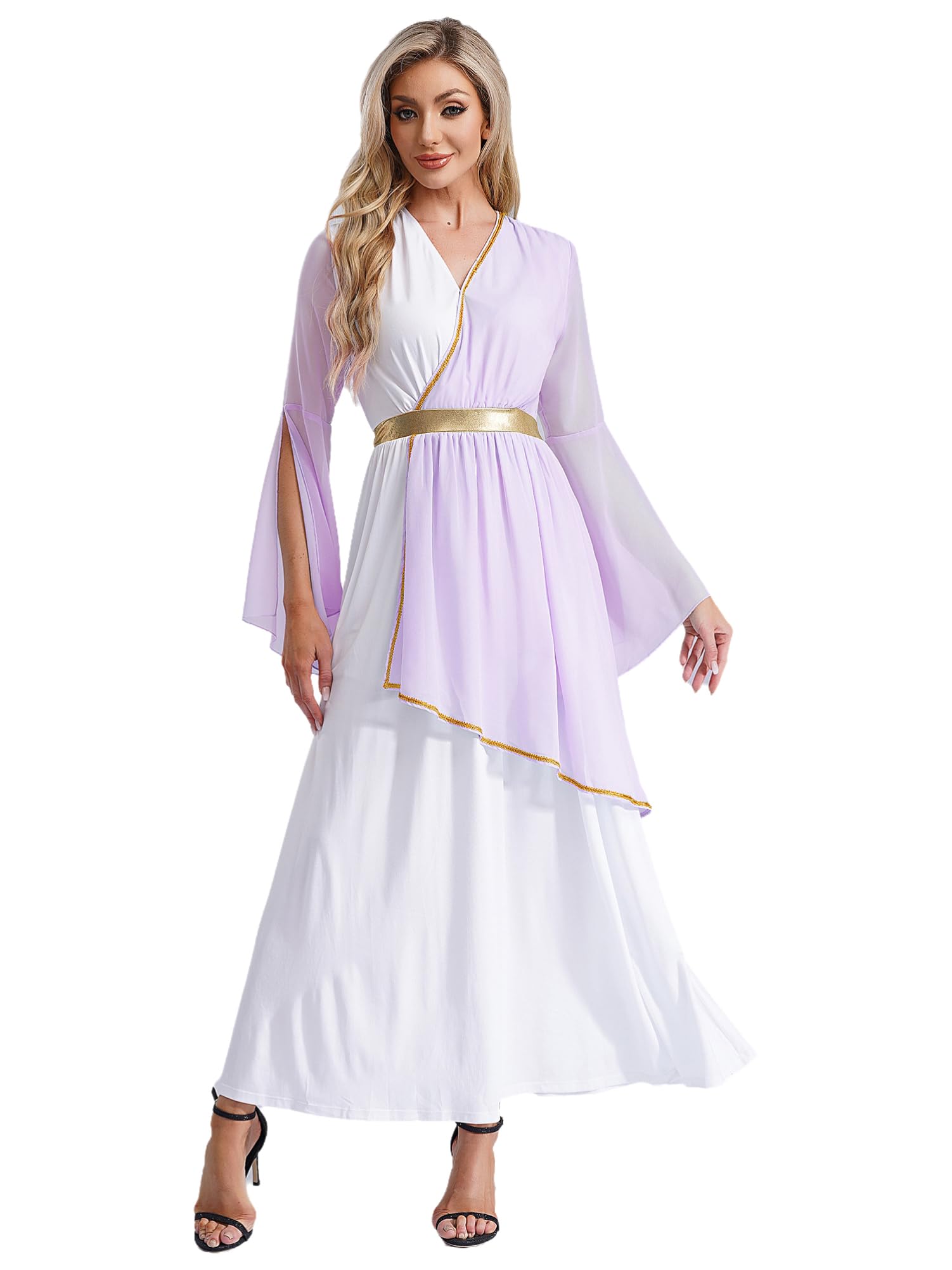 CHICTRY Adult Women Greek Toga Costume Roman Queen Cosplay Gown Grecian Princess Dress Up Lavender M