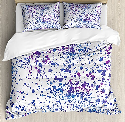 Ambesonne Abstract Duvet Cover Set, Splattered Paint Drops on White