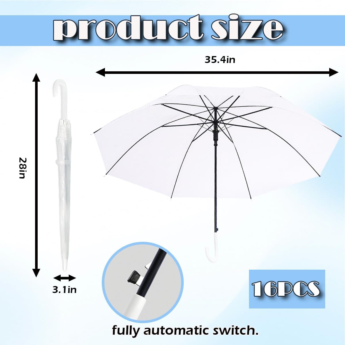 16 Pcs Clear Umbrella Wedding,Clear Umbrellas for Rain Bulk,Transparent Large Clears Umbrella with J Shaped Handle Suitable for Weddings,Bride and Groom Gifts,Outdoor Activities