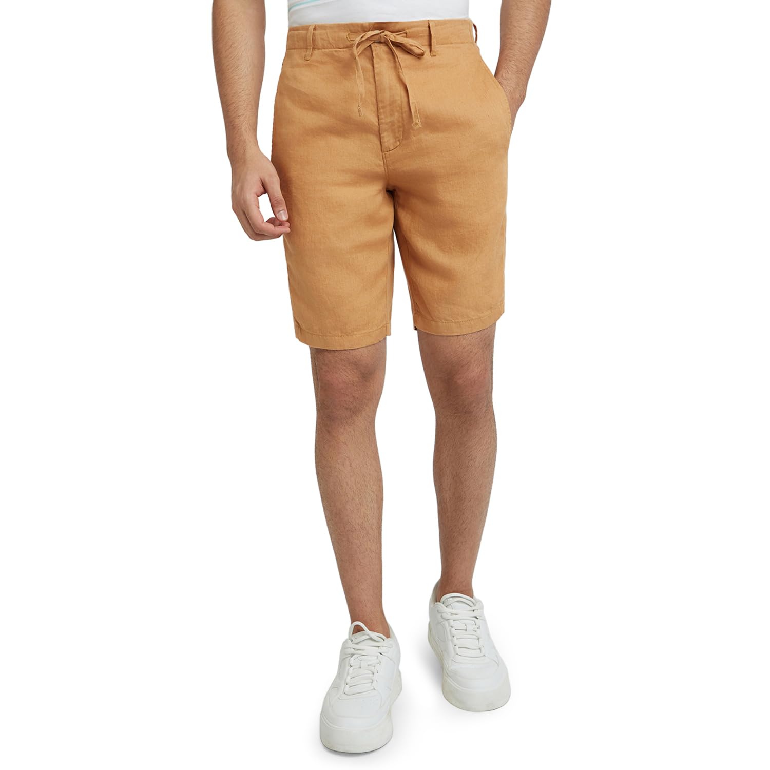 raymond Men's Solid Pattern Slim Fit Pure Linen Flat Front Casual Shorts-picture-27