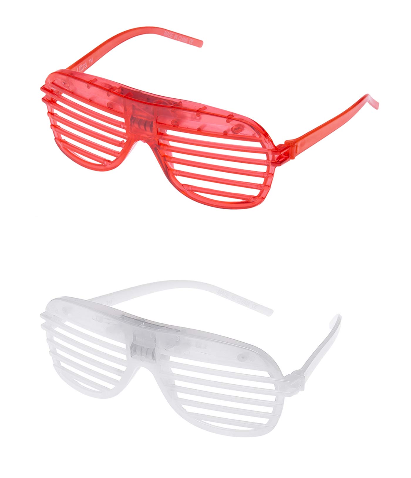 Ultra 1 Red 1 White LED Shutter Glasses - Party Flashing Glasses with Lights - Neon Glasses Rave Accessories - Futuristic LED Glasses 6 Colour Rave Glasses - Light Up Glasses - Glow LED Sunglasses