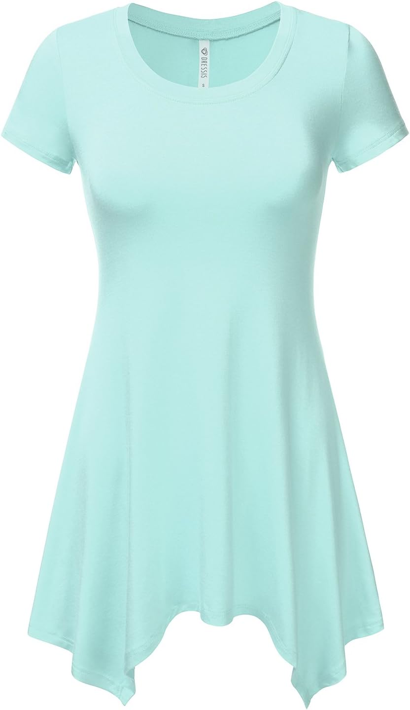 DNA Couture Women's Round Neck Cap Sleeve Shark Bite Pleated Mini T-Shirt Dress, Awdsd0572_mint, Medium