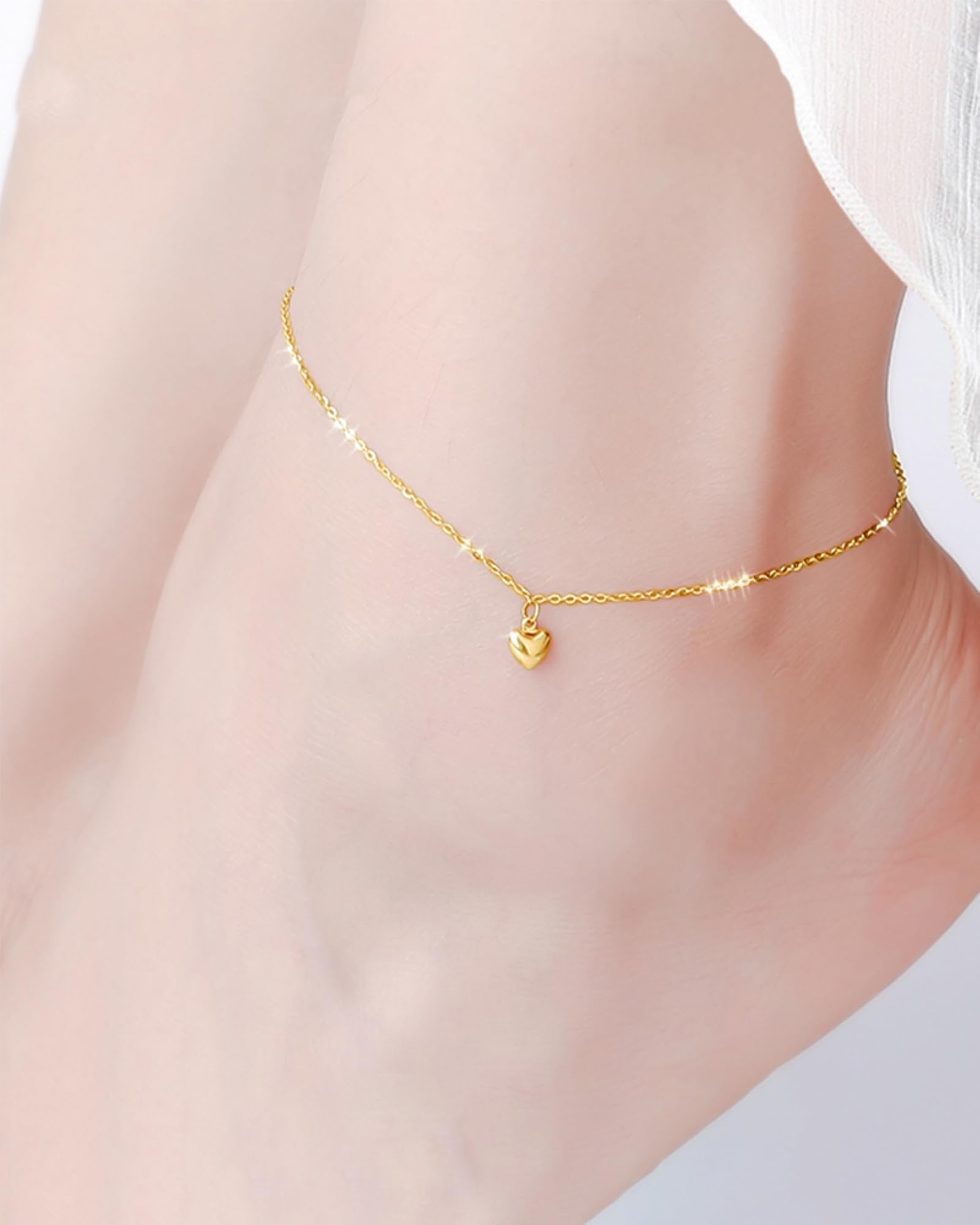 Wycian Cavigliera a forma di cuore, in oro giallo 18 carati, per donna, matrimonio, regalo, Diamante