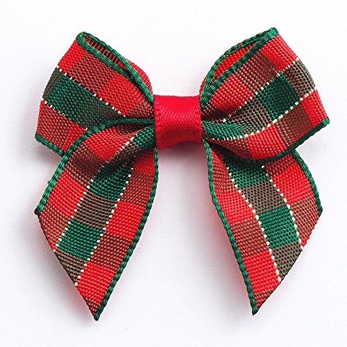 Italian Options Lot de 12 nœuds en ruban autocollant Motif tartan Rouge/vert Largeur 4 cm Cover