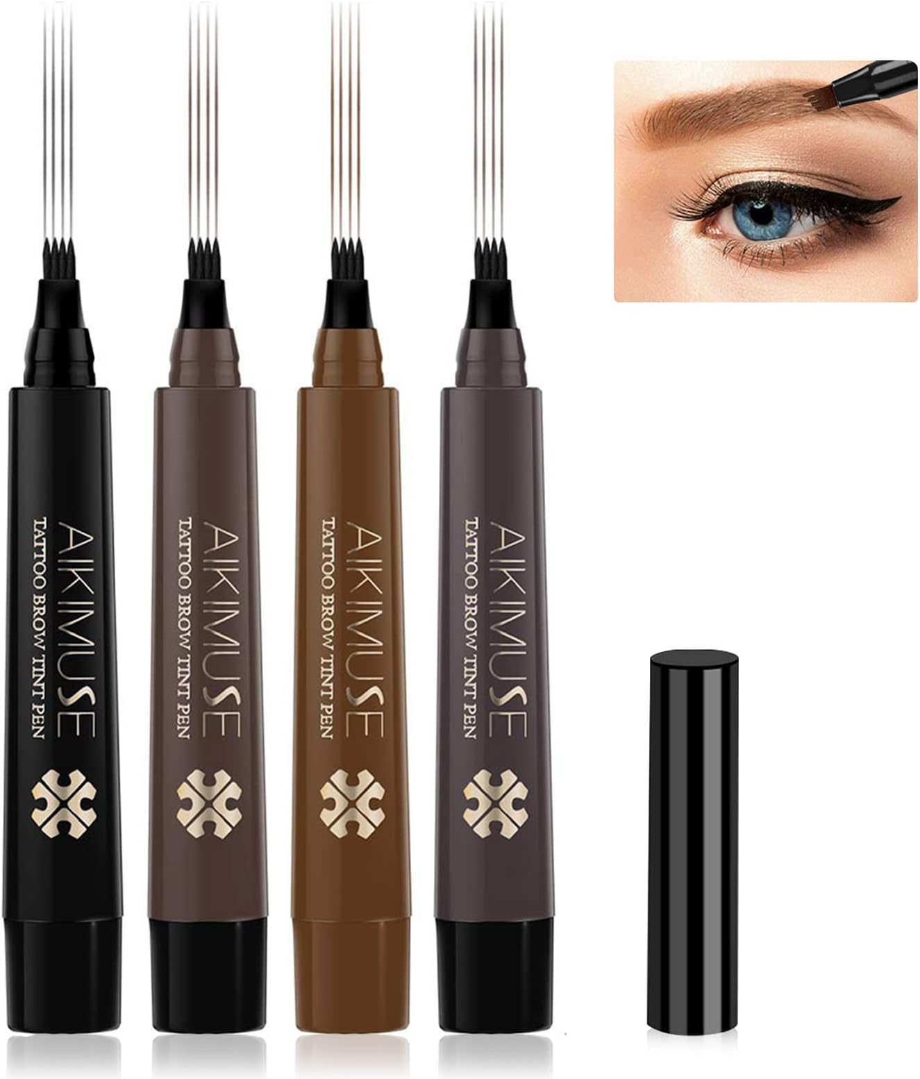 4Color Eyebrow Pencil,Microblading Eyebrow Pen,Eyebrow Tattoos Waterproof,Long Lasting,Brow Pencil with a Micro-Fork Tip Applicator Easily Create Natural Eyebrow Makeup