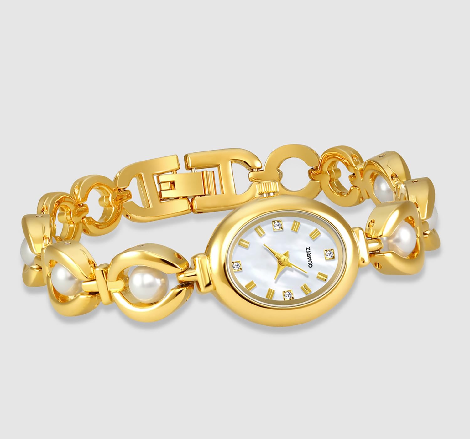 ADSBIAOYE Elegante orologio analogico da donna con perle e quadrante ovale, impermeabile, idea regalo