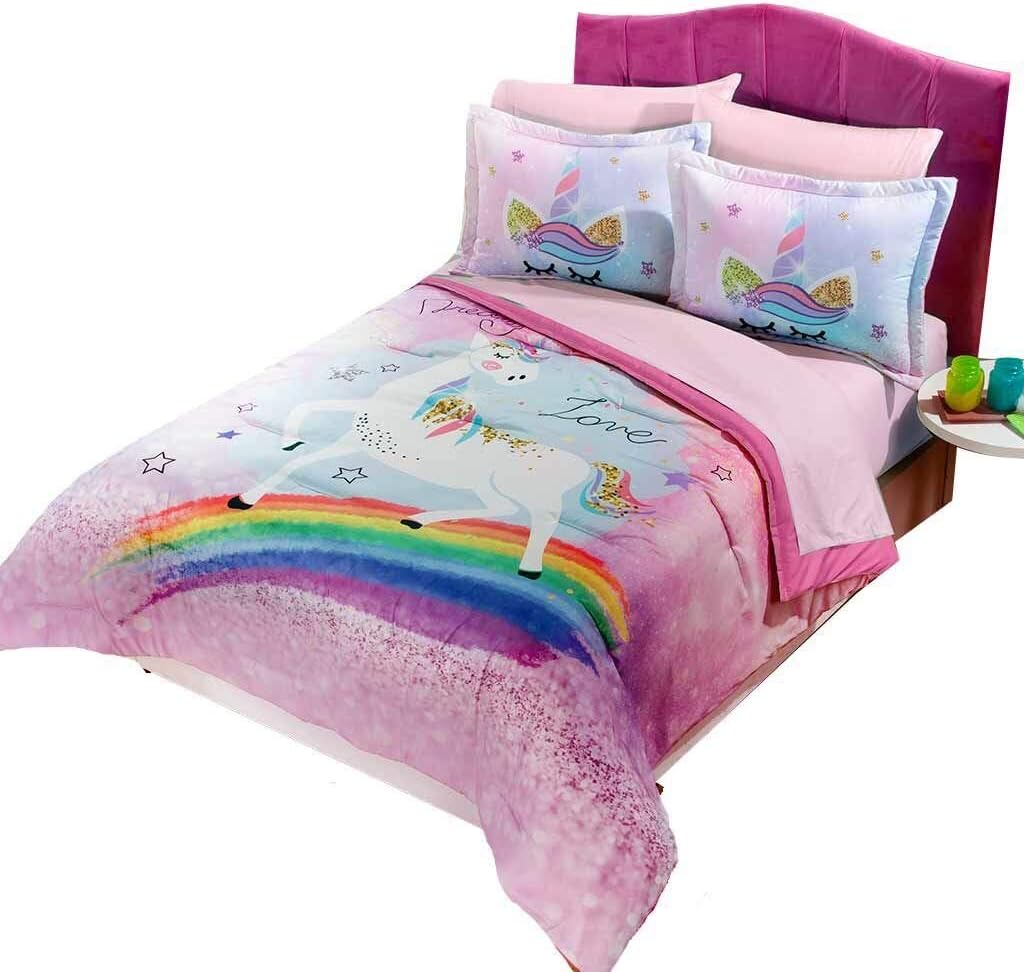 DPW Unicorn Horse Comforter Bedspread Bedding Set 3PC Full Decoration Rainbow