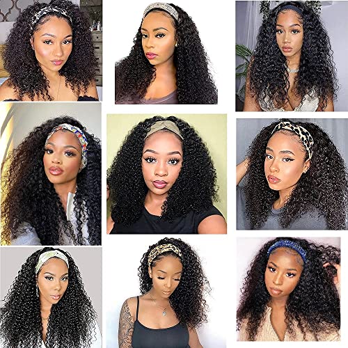Image of Headband Wig Human Hair Kinky Curly for Black Women 12 Inch Natural Colour | Deep Curly Human Hair Wigs None Lace Front Wig,Brazilian Virgin Hair,Glueless Wear Go Beginner Friendly, Quick Install