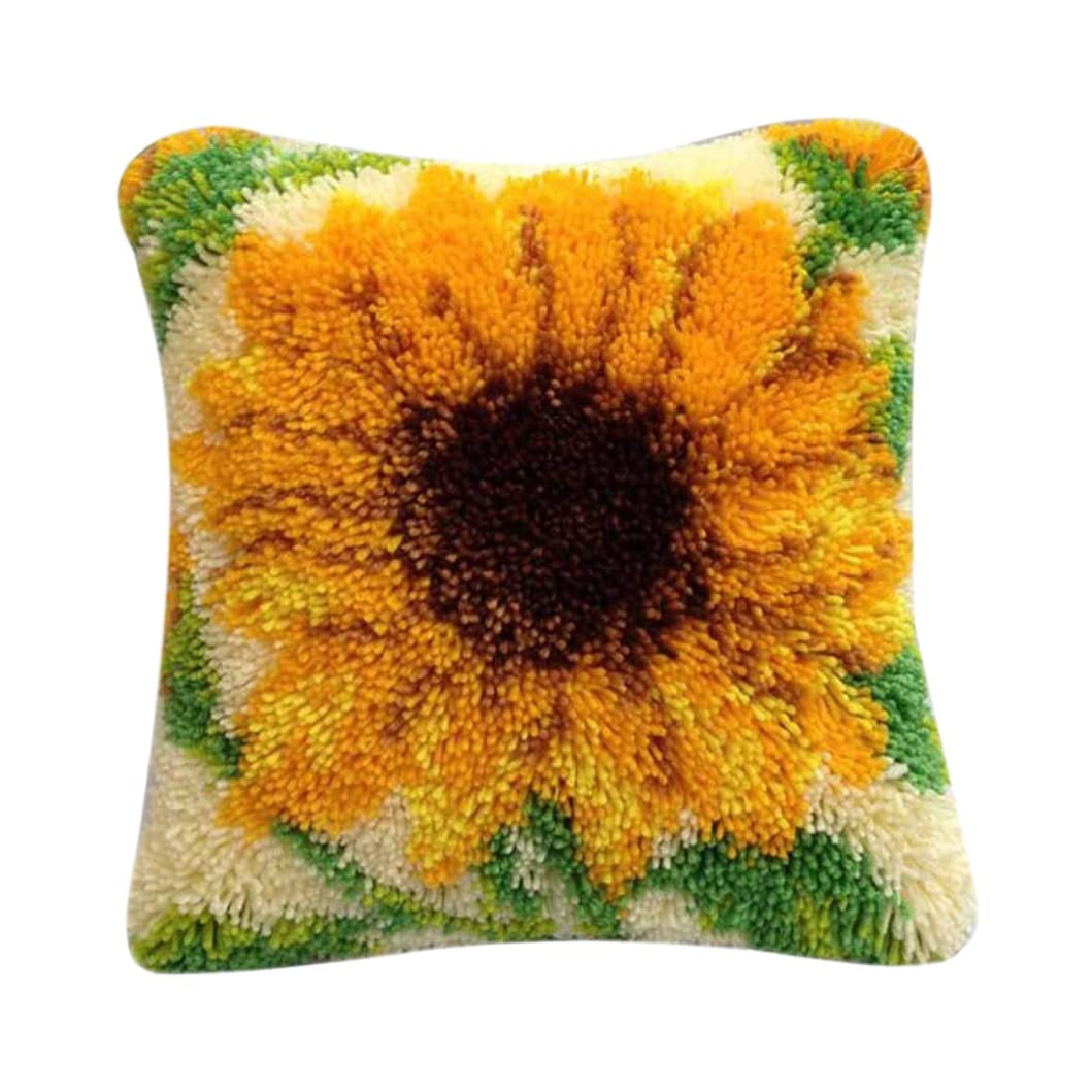 fkngcp DIY Latch Hook Kits Throw Pillow Case Cushion Cover Making Tool Sunflower Crocheting Rug Embroidery Set