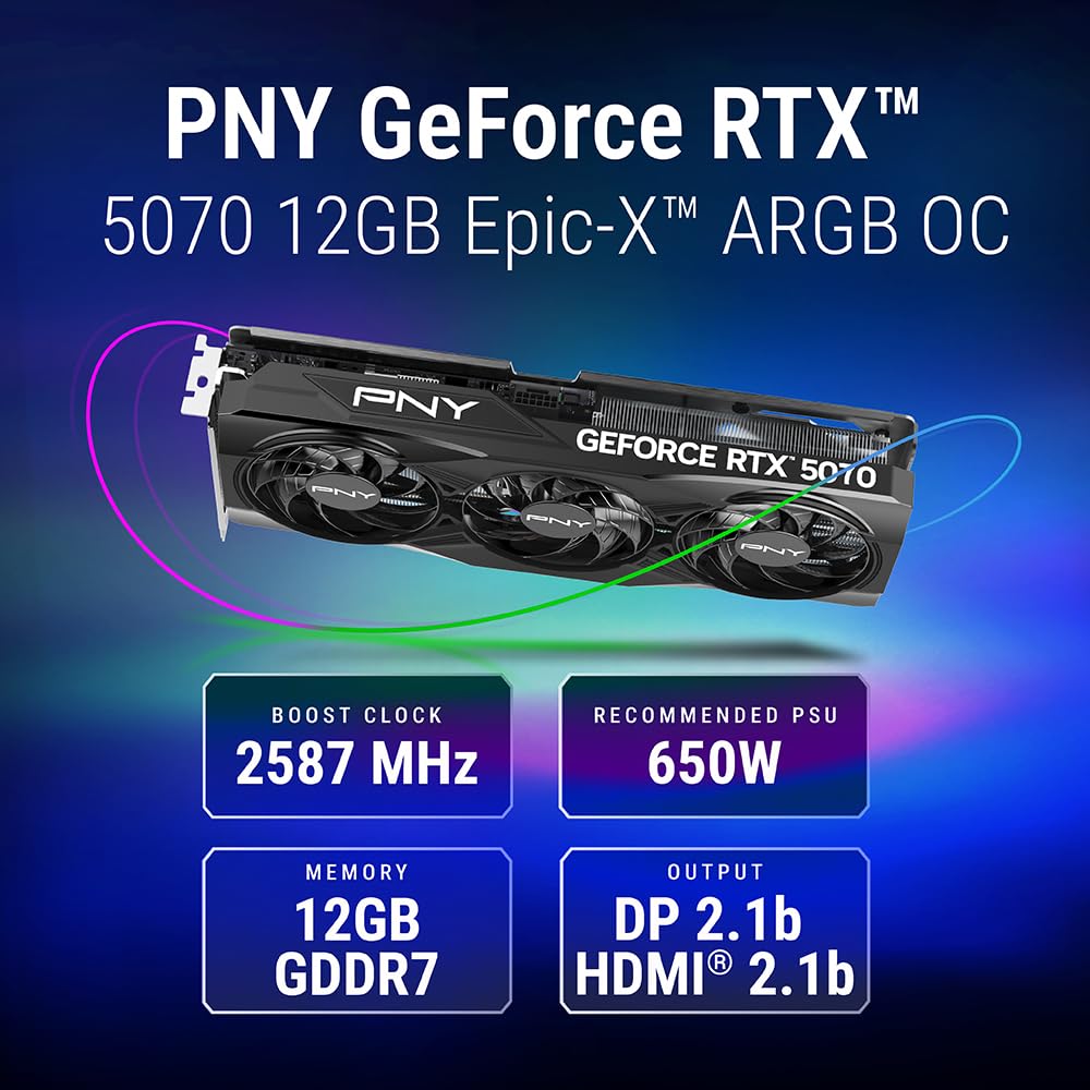 PNY Scheda Grafica GeForce RTX™ 5070 12GB OC DLSS 4 Tripla Ventola