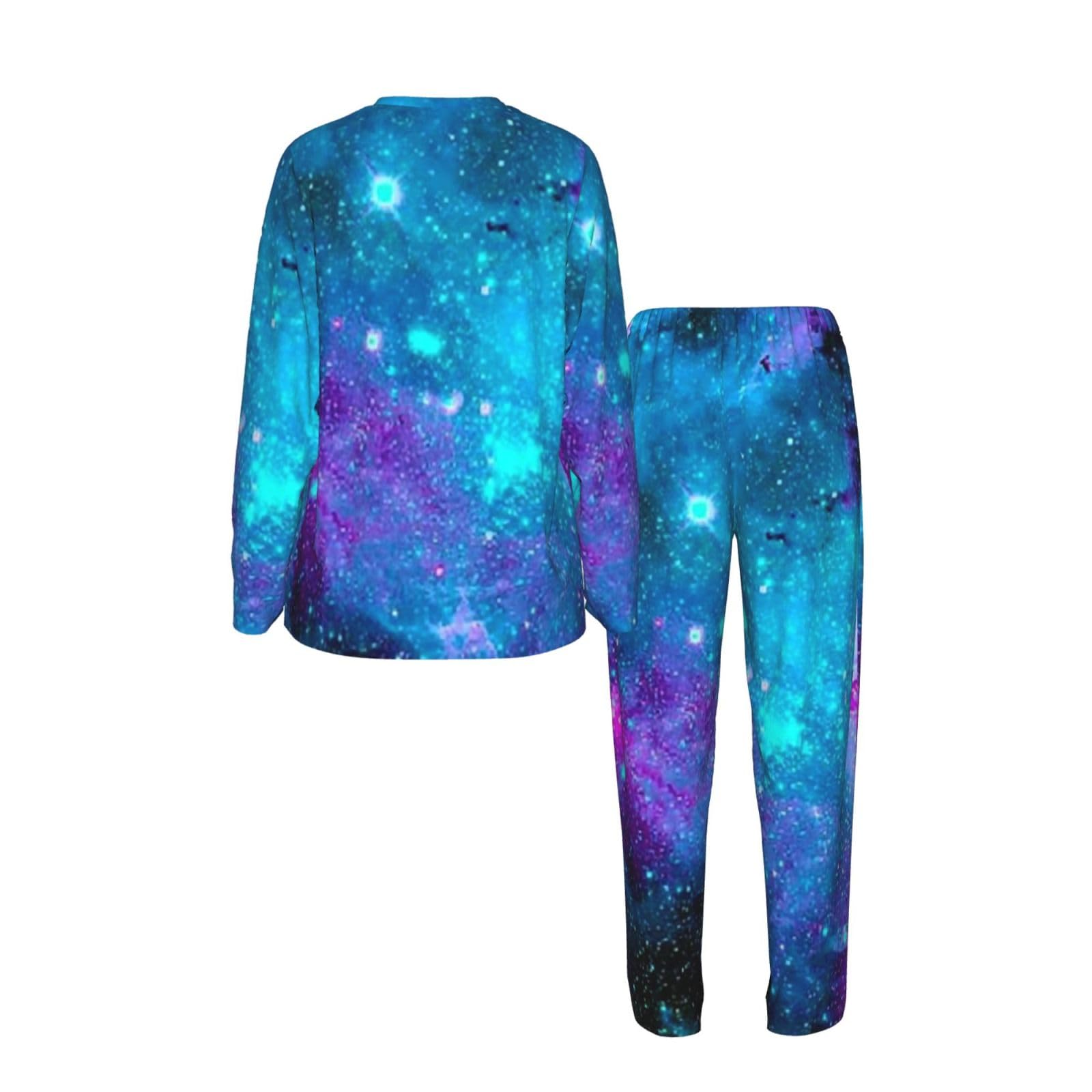 Pigiama da donna a maniche lunghe con stampa cielo stellato viola Set pigiama morbido elastico coulisse casual Daywear