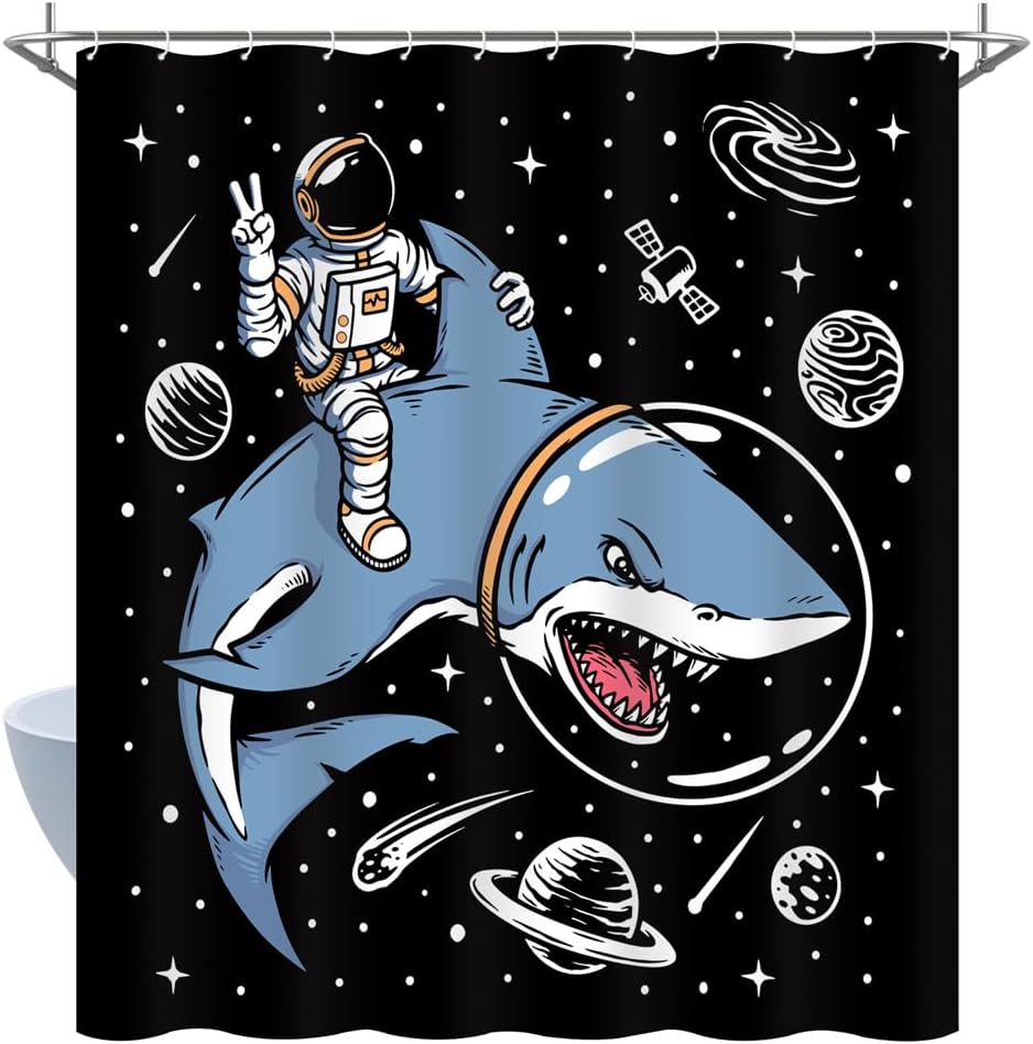 Amrgik Shark Shower Curtain, with 12 Shower Curtain Hooks