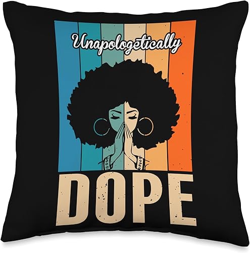 Vintage Unapologetically Dope Black Afro Women Praying Queen Throw Pillow, 16x16, Multicolor