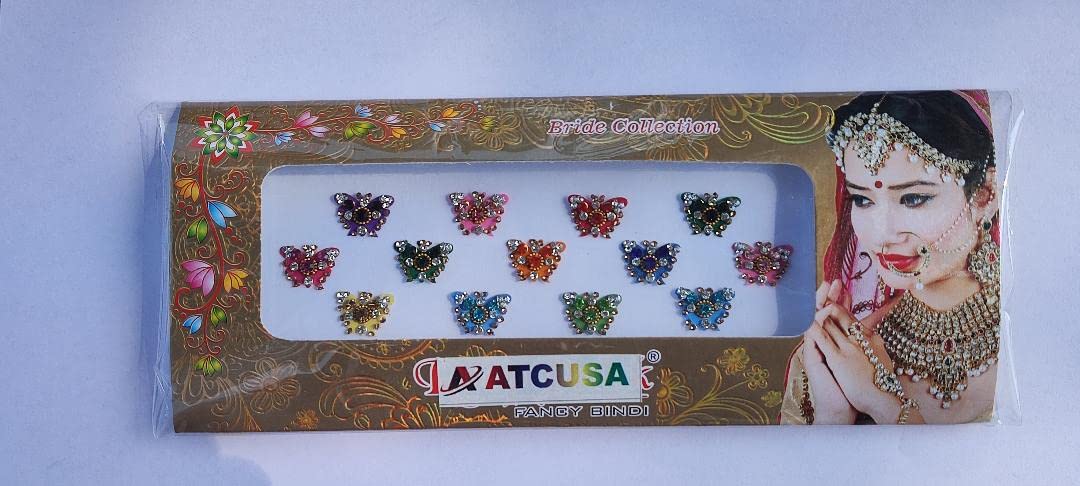 Multicolored Crystal Bindi Bridal face Jewels Forehead Tika Indian Bindis for women bindi Indian multicolor round long small gold (Design No 1)