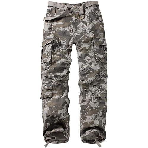 AKARMY Men's Casual Cargo Pants Military Army Camo Pants Combat Work Pants with 8 Pockets(No Belt)