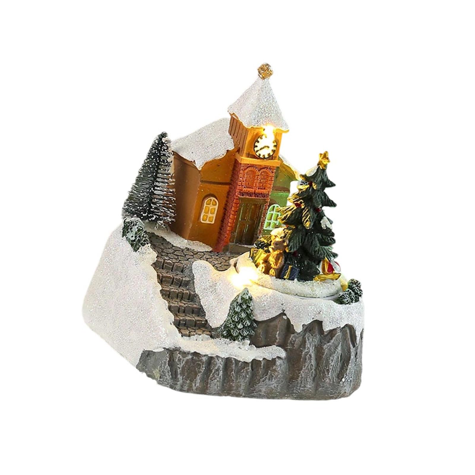Msioytog LED Illuminated Christmas Rotating Music Box Snow House Scene Ornament Battery Operated Desktop Decoration for Home Christmas Village Decoration with LED Lights