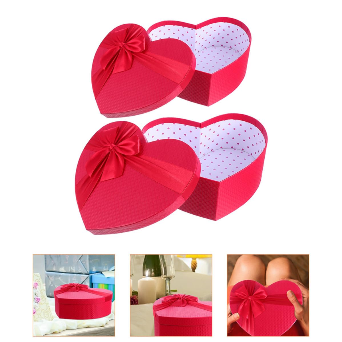 Healeved Geschenkboxen Aufbewahrungsboxen Rote Herzförmige aus Papier 2 Stück Kleine und Mittlere mit Deckel Hochzeitsboxen für Valentinstag und Feierlichkeiten