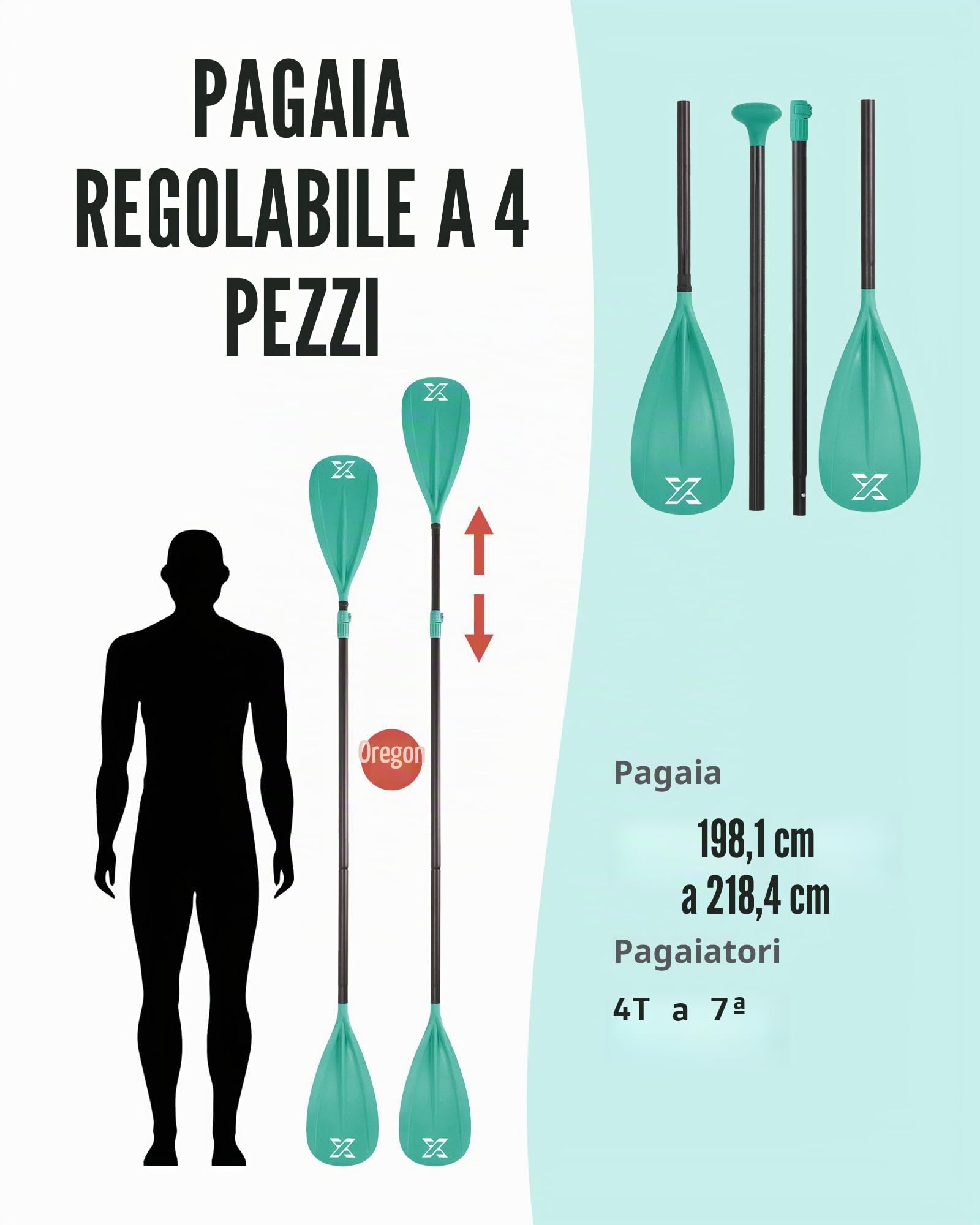 ZLX SUP Paddle in alluminio regolabile, peso leggero, impugnatura ergonomica a T, montaggio rapido e lame durevoli