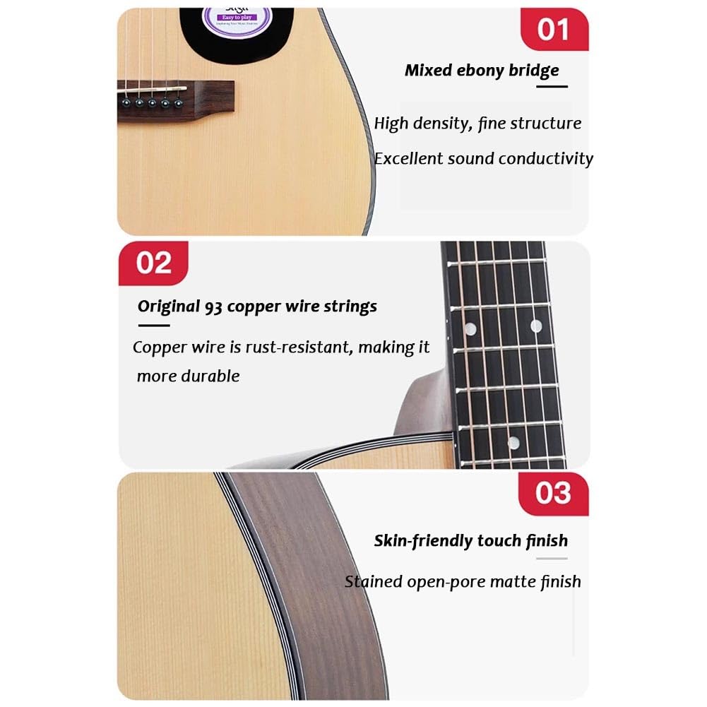 Chitarra Acustica Da 41 Pollici Per Principianti, Chitarra A Cassa Sottile Di Dimensioni Standard Con Spalla Mancante, Adatta Per Adulti E Adolescenti, Con Custodia Morbida(Sandstorm color)