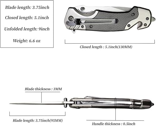 Miniatura 3 de Cuchillo de bolsillo plegable de 9 pulgadas, cuchillo táctico multiherramienta con hoja de acero inoxidable, mango G10 con rompedor de vidrio, clip