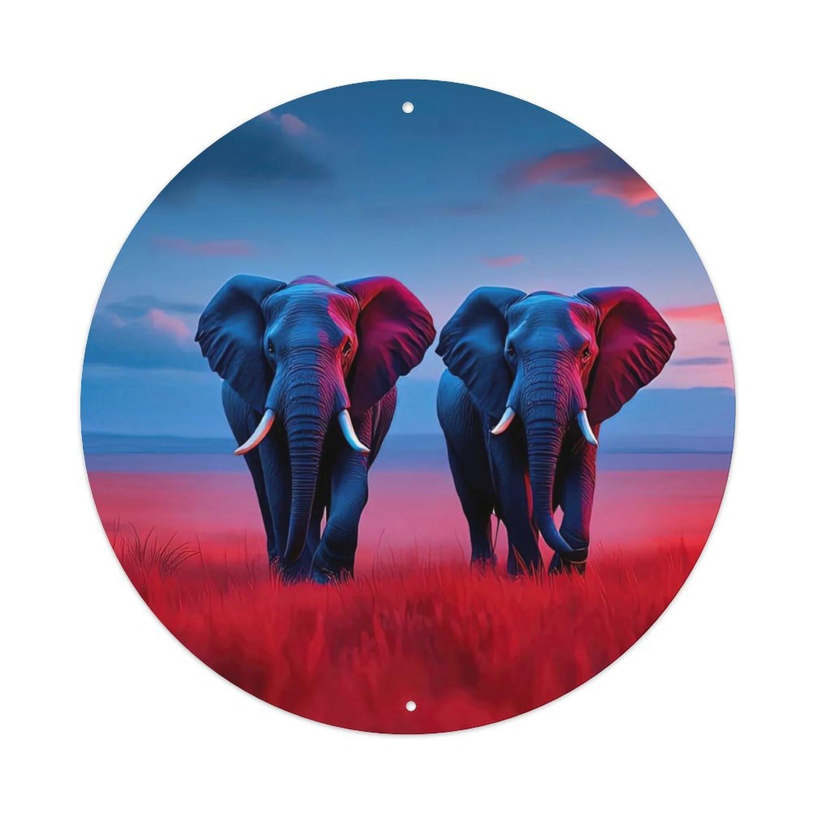 African Elephant Sunset Savannah Wildlife Surreal Neon Art Vintage Metal Tin Sign Plaque Wall Decor for Cafe, Club Bar, Office, Garden Metal Poster 8x8Inch