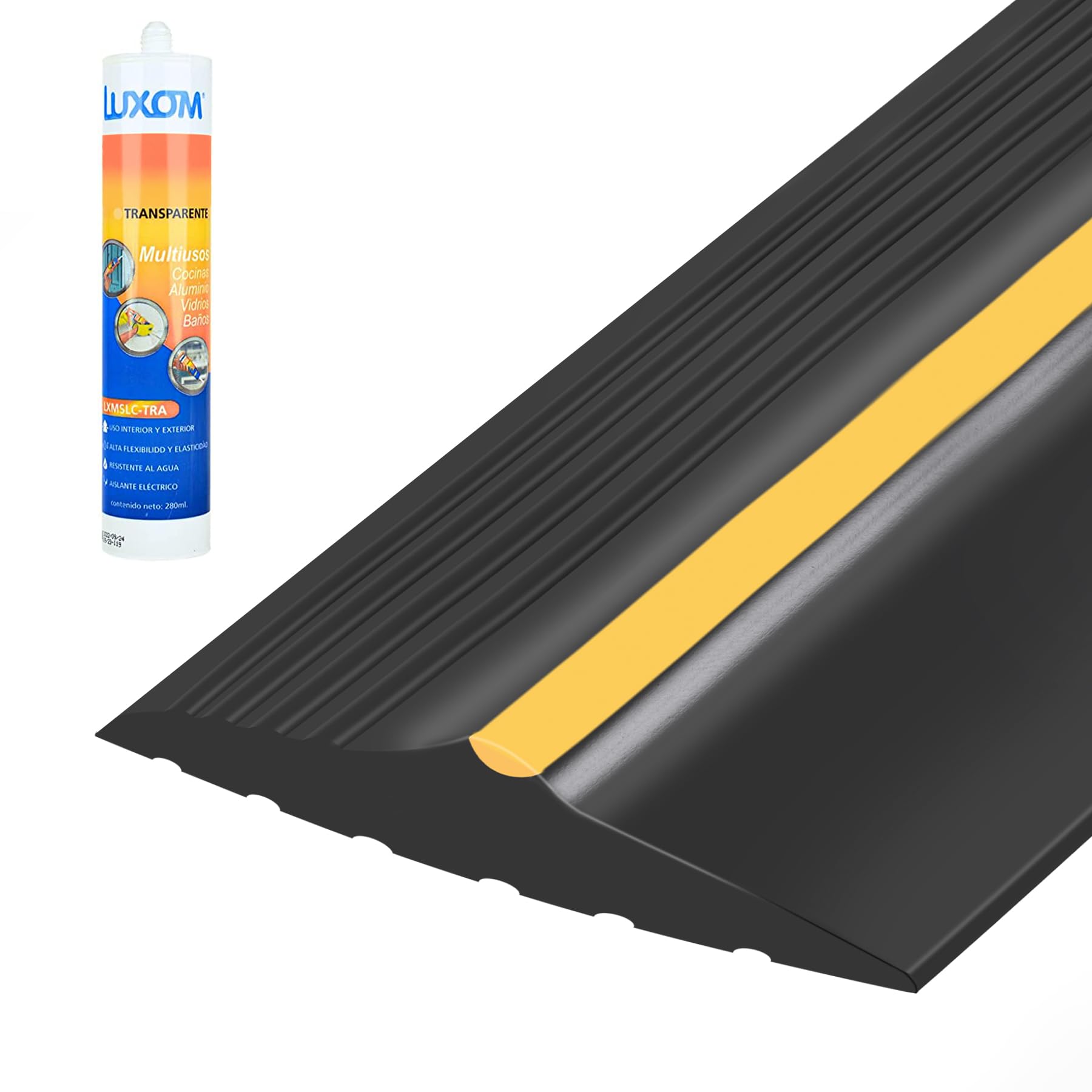 MYFAMIREA 12FT Garage Door Bottom Threshold Seal Strip with 300ml Black Adhesive/Sealant, Universal Rubber DIY Bottom Floor Threshold Seal, Weatherproofing Weather Stripping Replacement (3.7M Black)