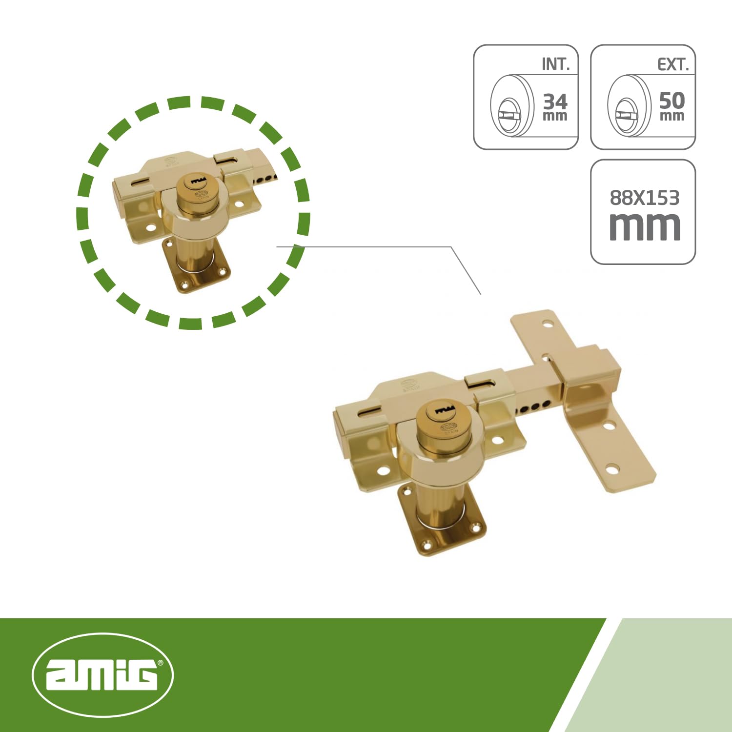 Amig, Door Security Bolt Surface Mounted Lock with Round Cylinder Inside and Outside Mod. 4, Key Lock, 88 x 153 mm - Image 2