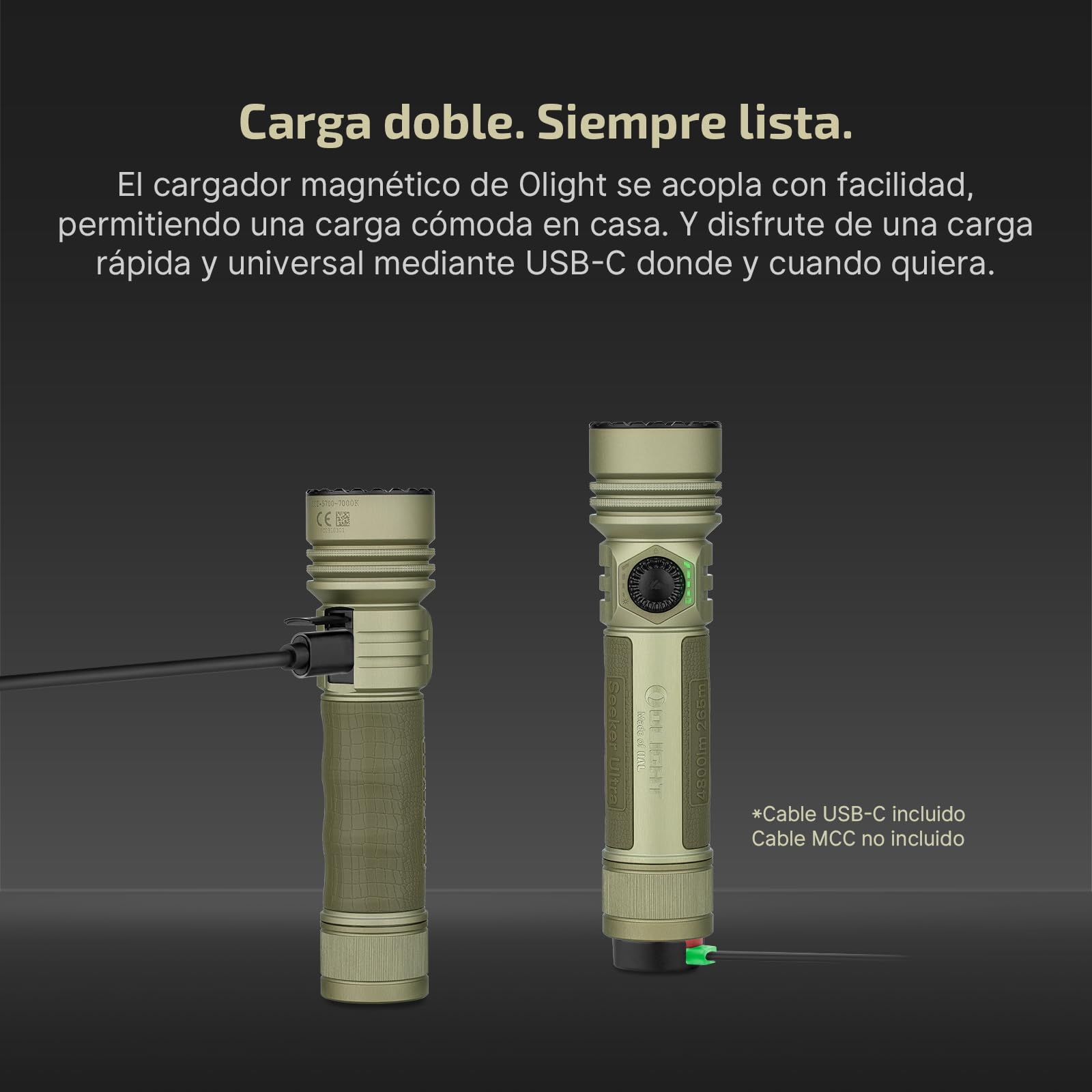OLIGHT Seeker Ultra Linterna LED Potente 4800 Lúmenes 265 m | Carcasa OAL, Carga USB-C y MCC3, Funda Innovadora, IPX8, 17 Días de Autonomía, Aire Libre, Camping