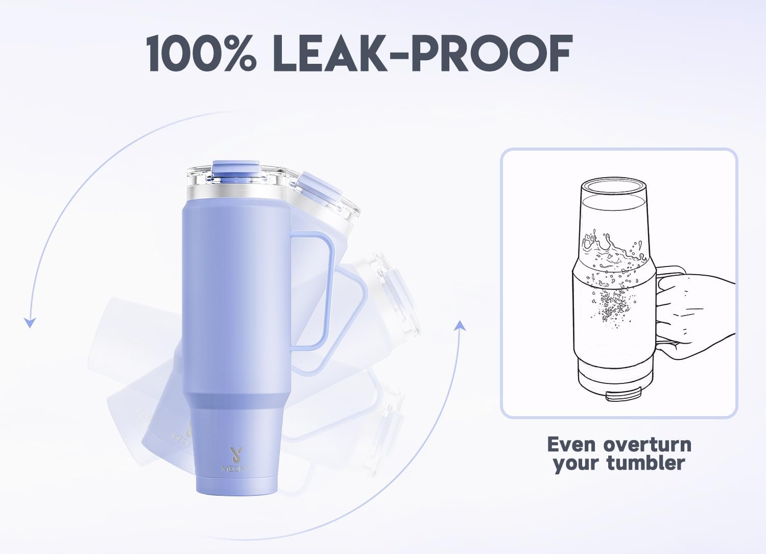 Meoky 40oz Tumbler with Handle, Stainless Steel Travel Mug with 2-in-1 Straw and Sip Lid, Vacuum Insulated Coffee Mug, 100% Leak Proof, Keeps Cold for 34 Hours or Hot for 10 Hours (Lilac) - Image 3