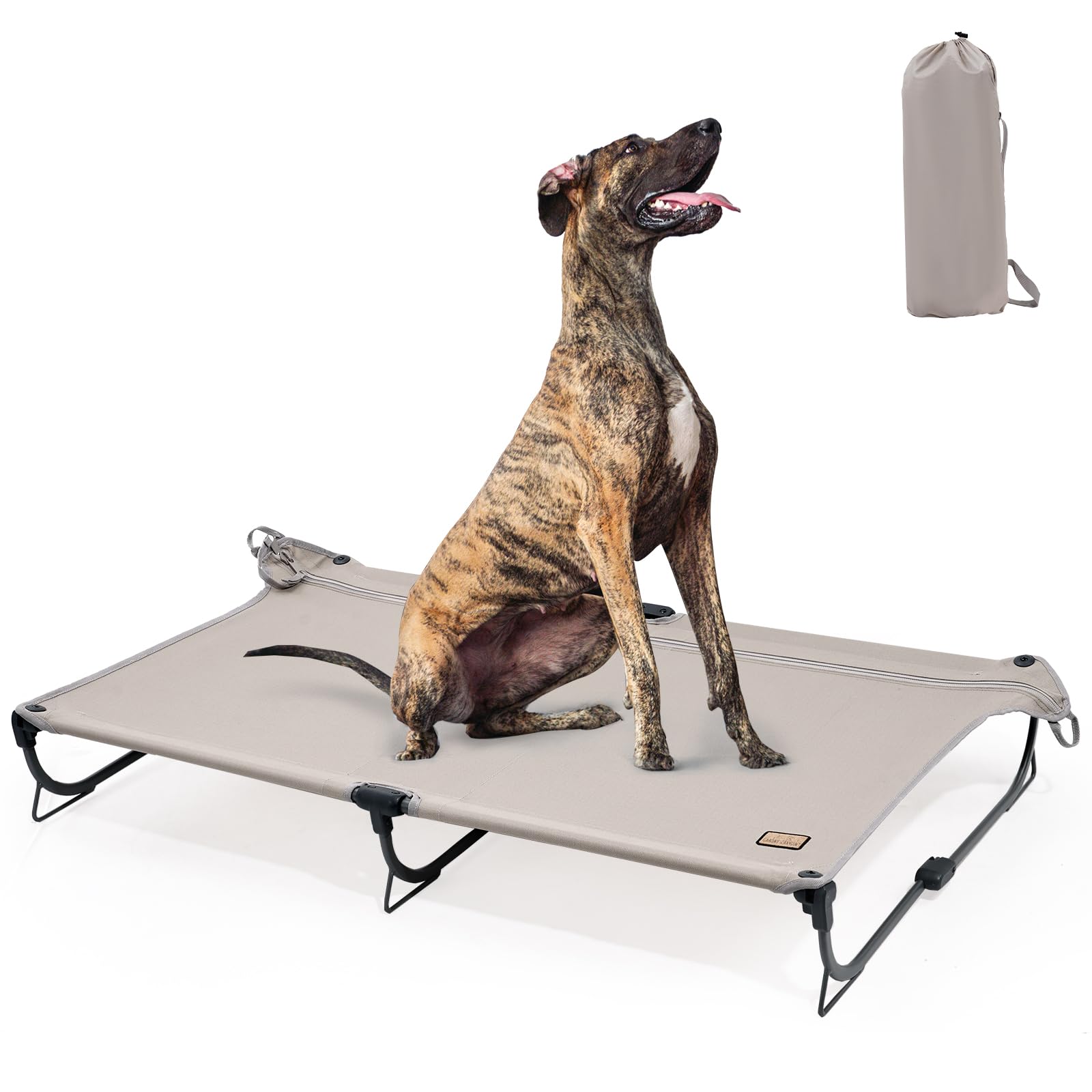 CANINE CANYON Daisy Cot, XL Foldable Elevated Dog Bed, Portable Raised Outdoor Folding Dog Cot, Cooling, Chew Proof, Waterproof, Heavy Duty Up to 160 lbs for Camping/Home, Brown, 49"x 33"x7"