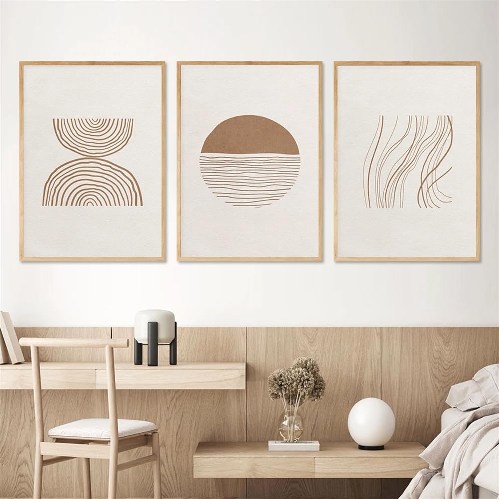 WUHBCZ Art Pictures-Boho Abstract Geometric Line Neutral Posters Minimalist Wall Art Canvas Painting Beige Prints Picture for Living Office Room Interior Decor-50 * 70cm/3PCS (No Frame)