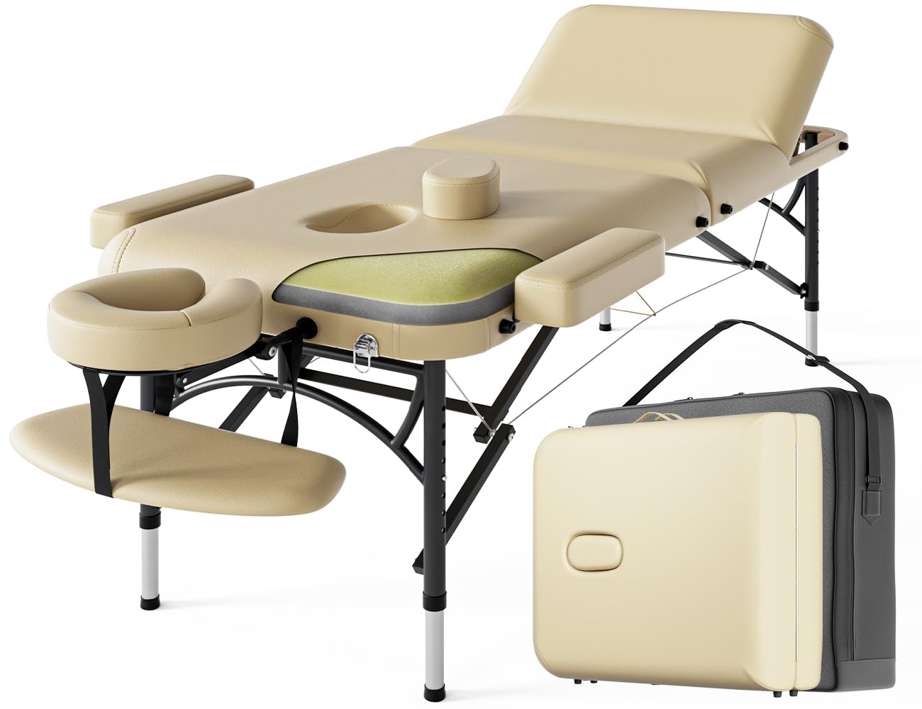 3 Fold Professional Massage Table Portable Hold Up to 1100LBS Cream