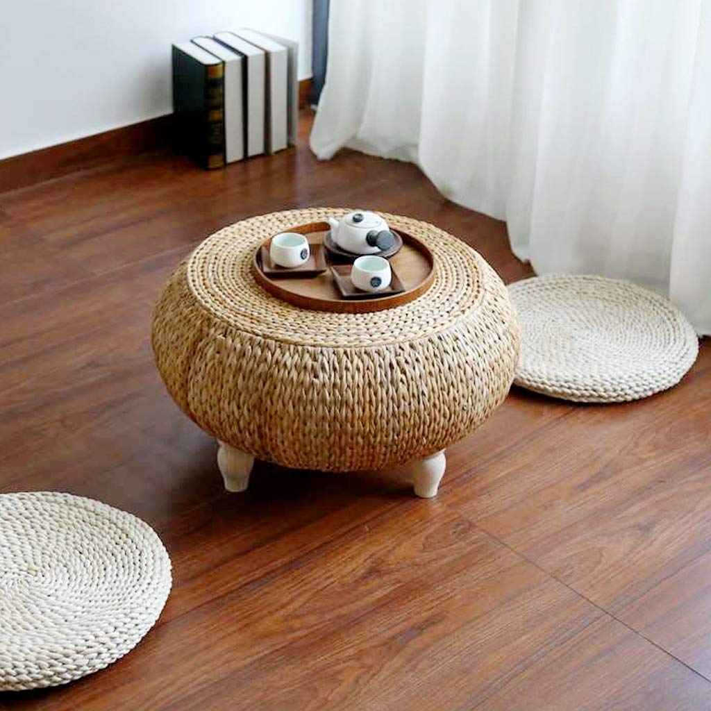 Stolik kawowy stylowy tatami herbata rattanowa trawa okno japoński styl skandynawski drewno balkon kawa osobowość herbata sztuka (rozmiar: 36 x 36 x 22 cm)