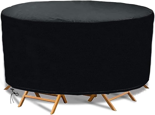 RICHIE Garden Furniture Cover Waterproof Heavy Duty Updated 420D Oxford Fabric 200x80cm Round Table Covers Patio Table Cover Waterproof Anti-UV Rattan Furniture Covers for Furniture Sets Black