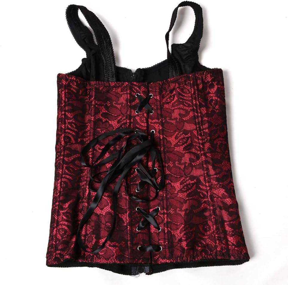 Image of Women's Lace up Gothic Jacquard Shoulder Straps Tank Overbust Shaper Corset Bustiers Top
