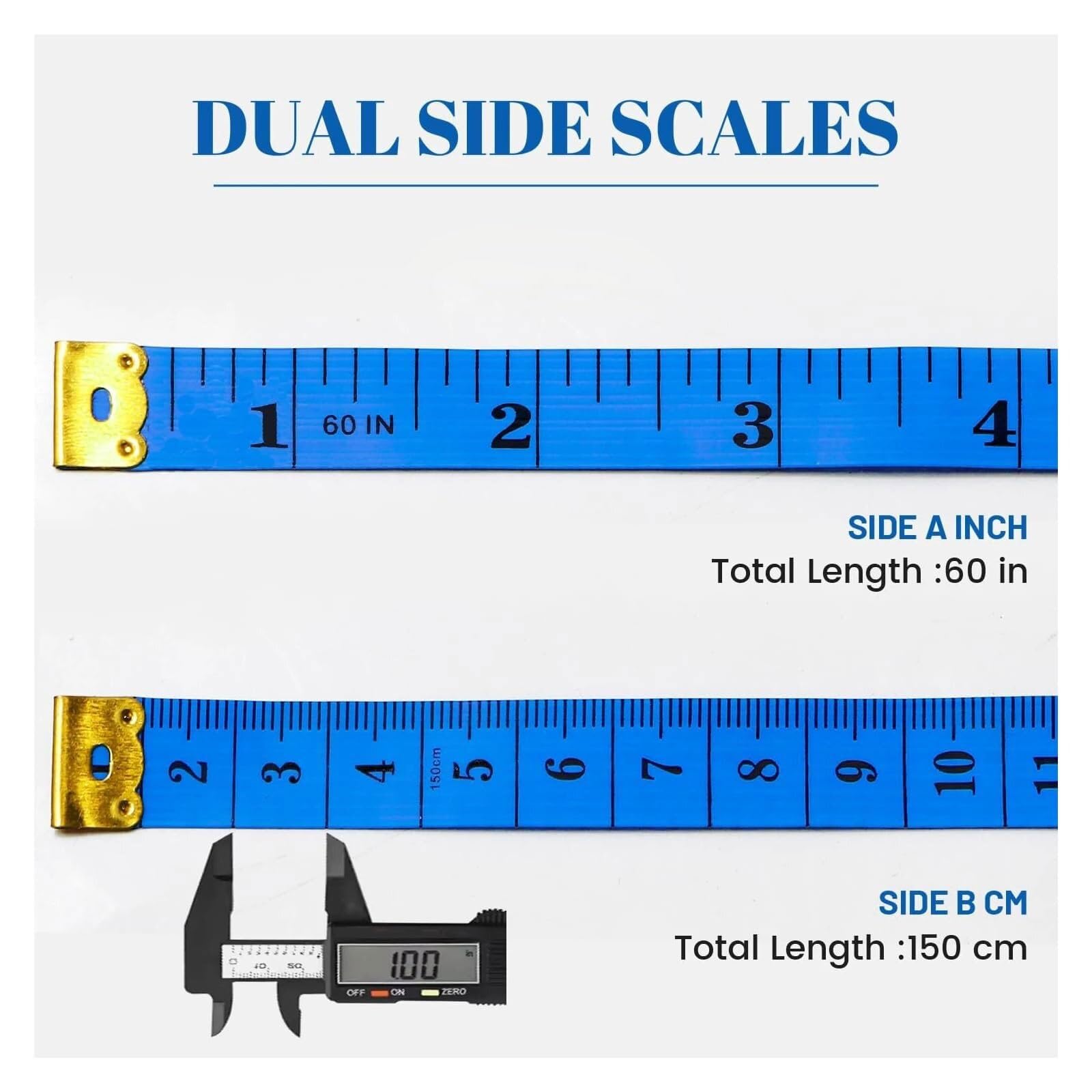 Cinta métrica de fibra de vidrio suave con marcas de doble cara | Punta de metal, básculas claras y legibles for medir el cuerpo, costura a medida, hecha a mano, 60 pulgadas/150cm(Groen)