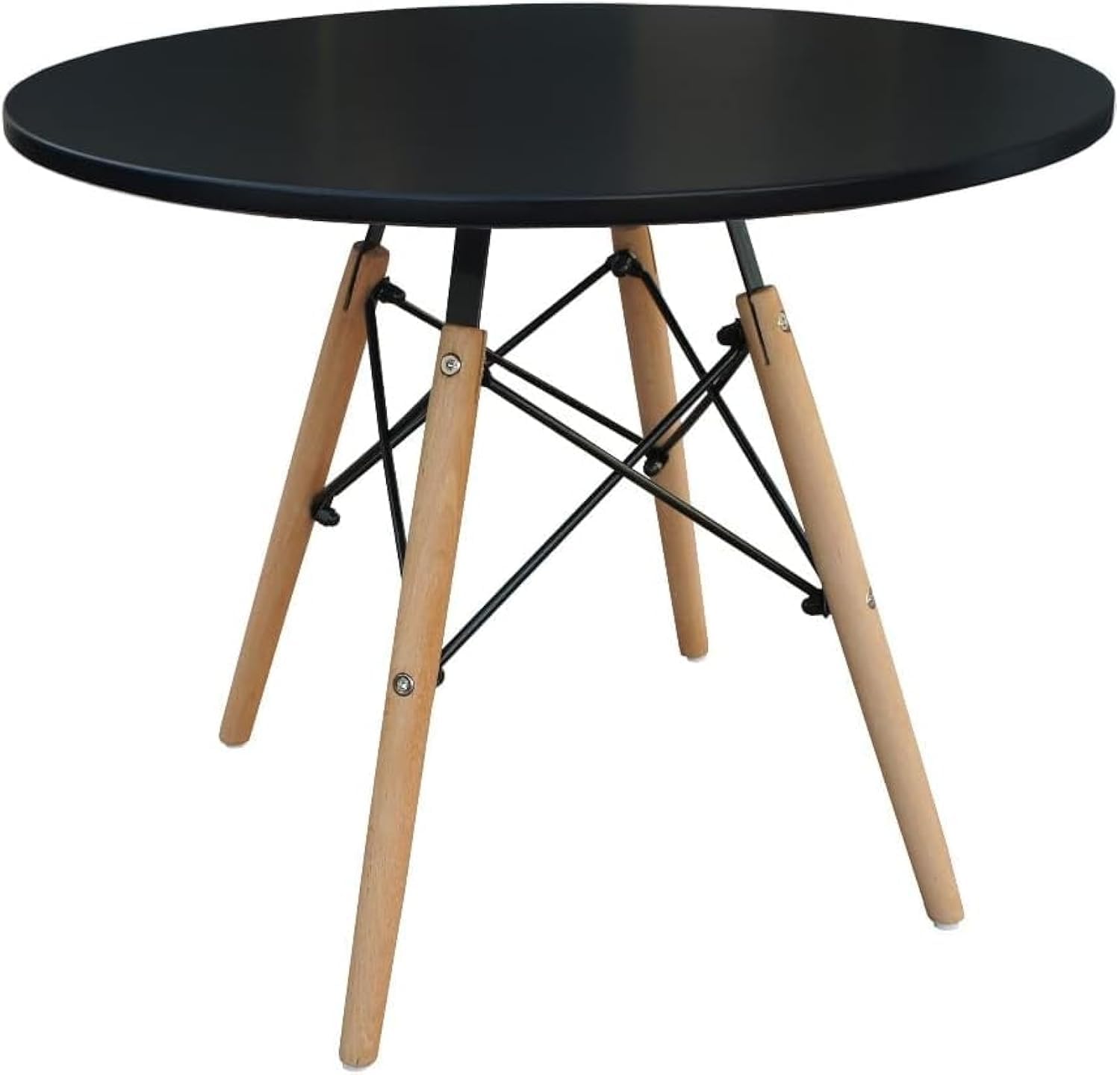 Mahmayi Coffee Table Modern Round Coffee Table Wooden Quad Leg Home Decoration Furniture for Living Room, Bedroom, and Balcony, Black
