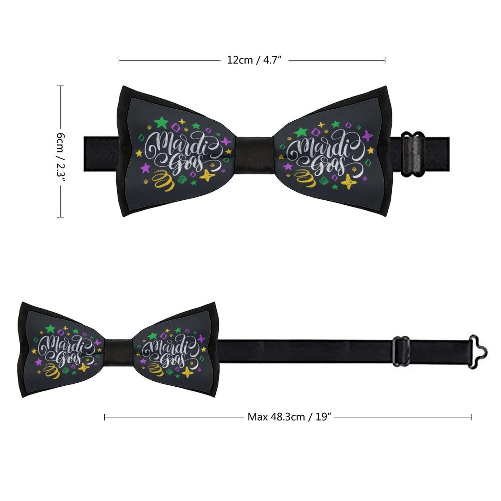 Mardi Gras Bow Tie for Men Adjustable Necktie Funny Tie Neck Ties for Weddings Party