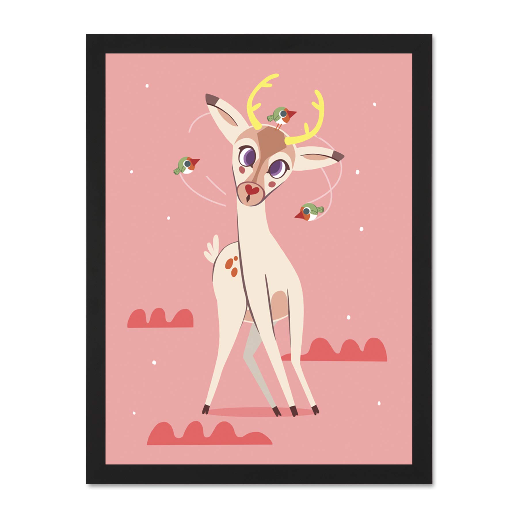 Wee Blue Coo Stag Dazed with Birds Large Framed Art Print Wall Poster 18x24 inch
