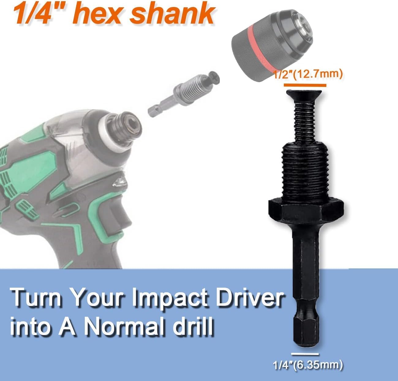 1.5-13mm Keyless Drill Chuck Metal Heavy Duty 1/2''-20UNF with SDS-Plus Shank 1/4" Hex Shank 1/2'' Socket Square Wrench Adapter for Impact Driver, Electric Drill, Hammer Drill