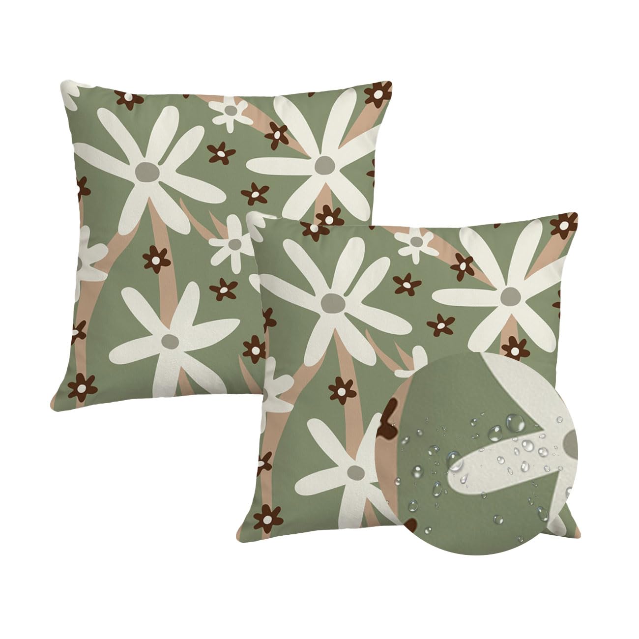 Set 2 45x45 cm Cuscini esterno Rivestimento resistente alle intemperie federa impermeabile divano impermeabili decorativi Motivo floreale botanico Giardino Balcone Cerniera invisibile Verde