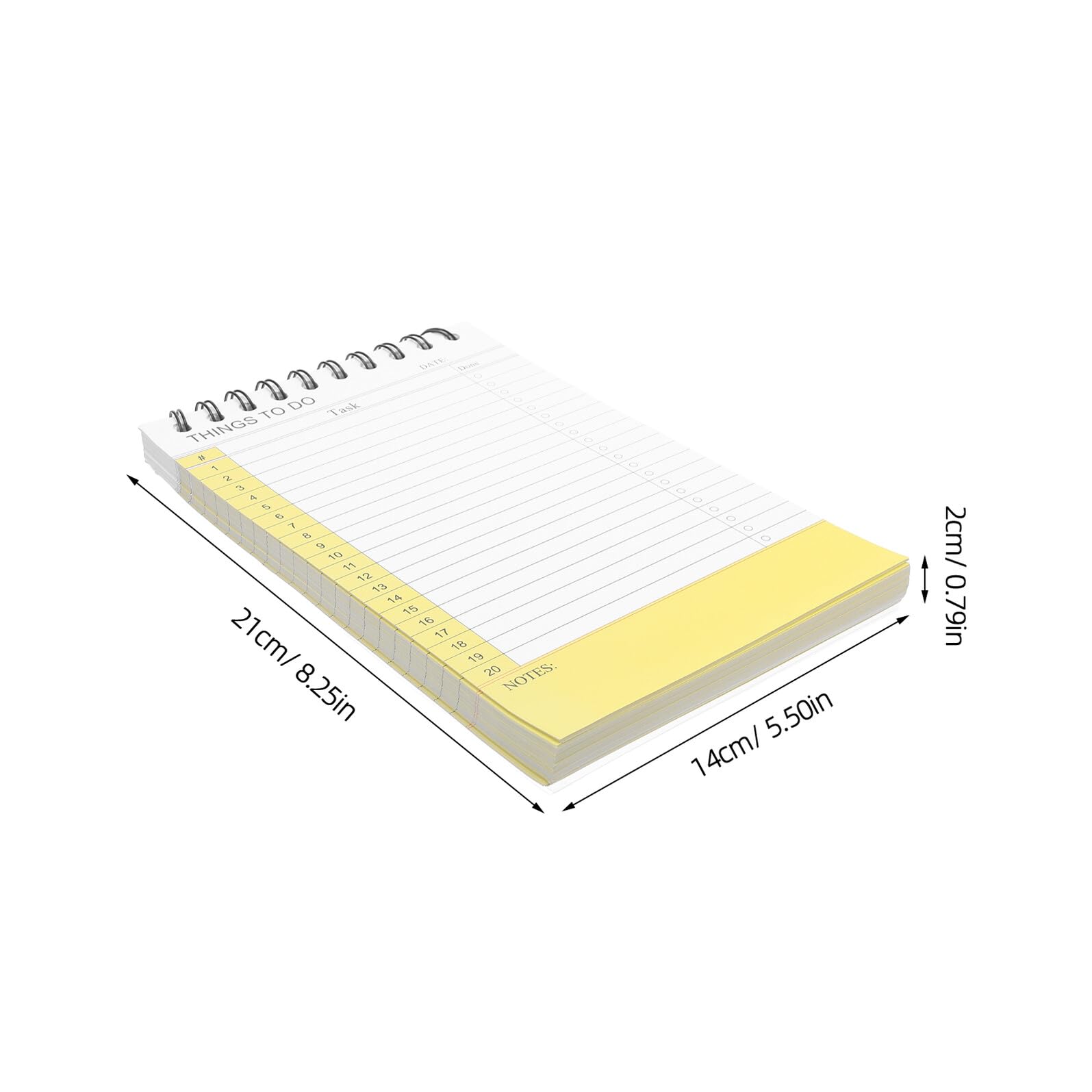 Spiralnotizblock Gelb 2 Stück-pack mit Spiralbindung und 360° Rotation | Abreißplaner mit Integrierter To Do Liste, 21x14cm, Papier und Metall, Einschulung Feier